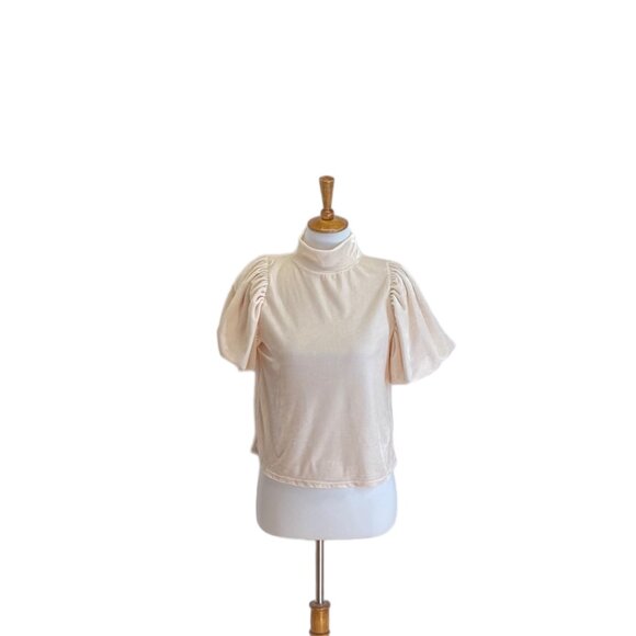 Free People Claudia Puff-Sleeve Blouse Pink Size XS Holiday Velvet Bohemian Cute - Picture 2 of 16